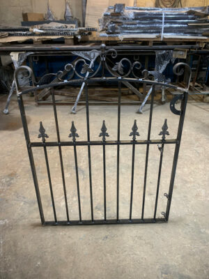 A beautiful custom-made wrought-iron gate in our workshop (by Derbyshire Dales Engineering)