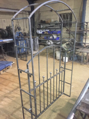 A unique metal gate and archway in our workshop (by Derbyshire Dales Engineering)