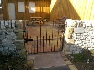 An ornate, custom made and installed metal gate